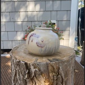 Vintage handmade minimalist ceramic jar | primitive pottery | signed by artist